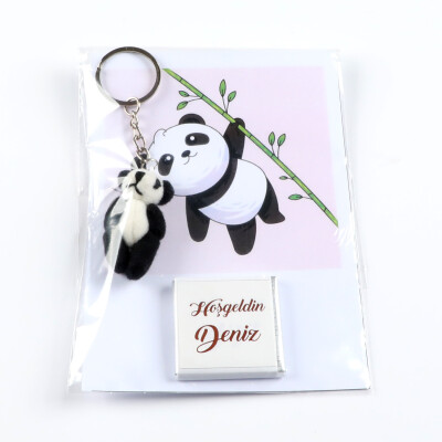 Panda Dekorlu Bebek Çikolatası (Adet Madlen Çikolata Kart ve Anahtarlık) - Hacı Şerif