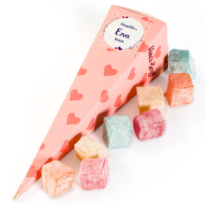 Pembe Büyük Külah Mini Meyveli Kuş Lokum (Kalp Desenli) - Hacı Şerif