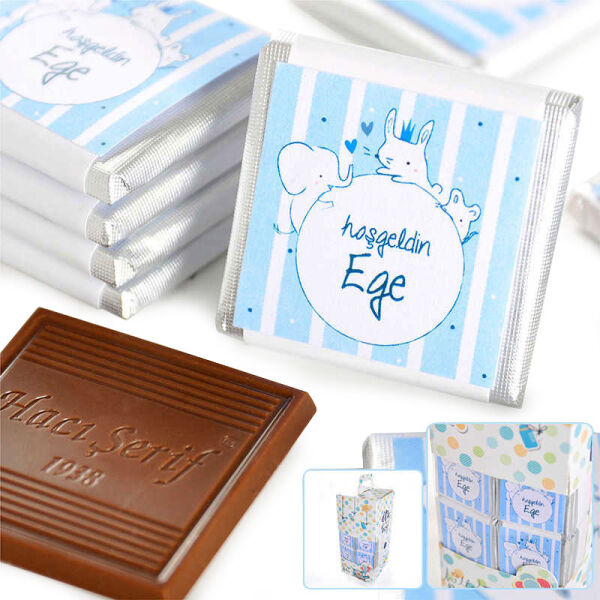 Personalised Chocolate Favors Baby Boy Shower & Birth Announcement, pack of 70 pcs - 33