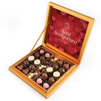 Sevgililer Günü Hediyesi Kahve Drajeli Special Çikolata 290g (Gold Kutu) - Kırmızı - 1