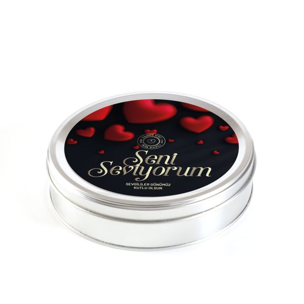 Sevgililer Günü Hediyesi Çifte Kavrulmuş Lokum (Metal Yuvarlak Kutu) 300g - Siyah - 2