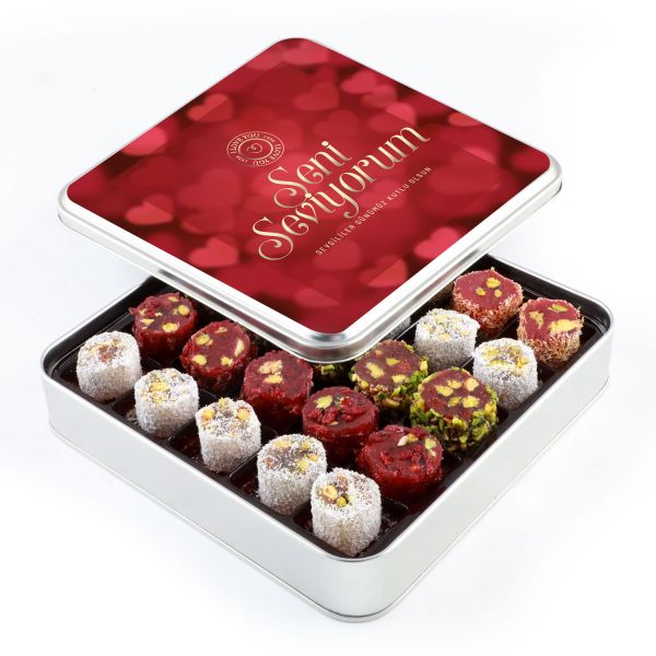​​Sevgililer Günü Hediyesi Karışık Sultan Lokumu Metal Kutu 450g - Kırmızı - 1