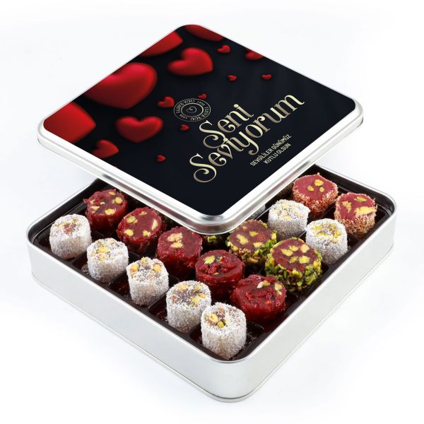 ​​Sevgililer Günü Hediyesi Karışık Sultan Lokumu Metal Kutu 450g - Siyah - 1