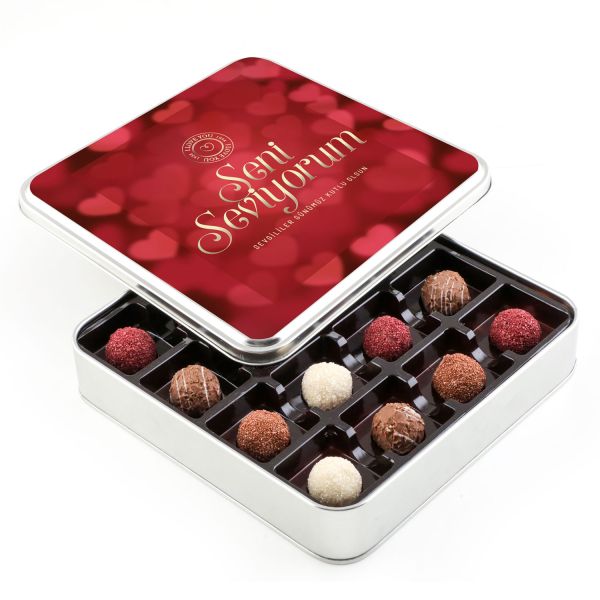 Sevgililer Günü Hediyesi Karışık Special Truffle Çikolata (Metal Kutu) - Kırmızı - 1