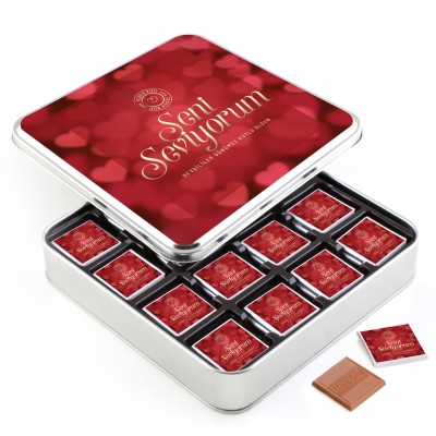 Sevgililer Günü Hediyesi 32 Adet Madlen Çikolata Metal Kutu - Kırmızı - 1