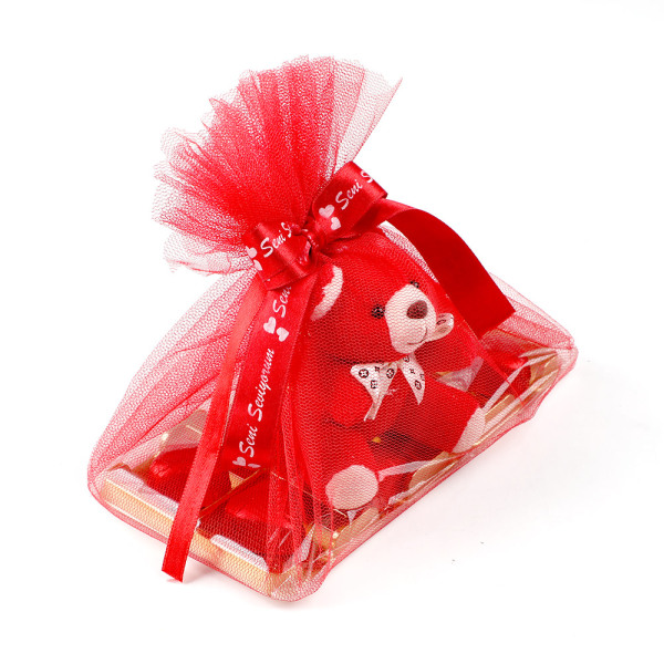 Sevgiliye Hediye Ayıcıklı Yaldızlı Kalp Çikolata - 1