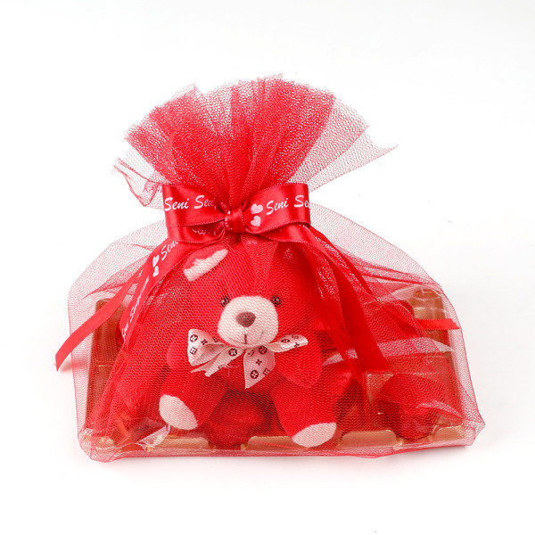 Sevgiliye Hediye Ayıcıklı Yaldızlı Kalp Çikolata - 3