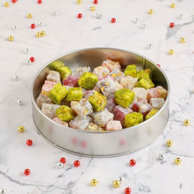 Yılbaşı Hediyesi Çifte Kavrulmuş Lokum (Metal Yuvarlak Kutu) 300g Siyah - 2