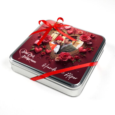 Sevgiliye Hediye Fotoğraflı İsimli Tahinli Truffle Çikolata (Metal Kutu) - 5