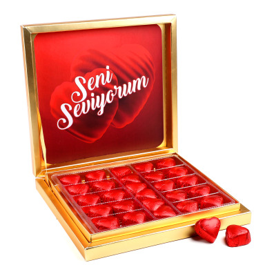 Sevgiliye Hediye Gold Kutuda Yaldızlı Mini Kalp Çikolata - Hacı Şerif