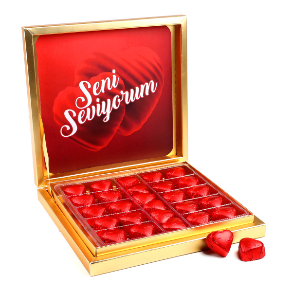 Sevgiliye Hediye Gold Kutuda Yaldızlı Mini Kalp Çikolata - 1