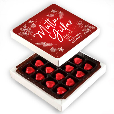 Yılbaşı Hediyesi Yaldızlı Kalp Çikolata Kırmızı - 1