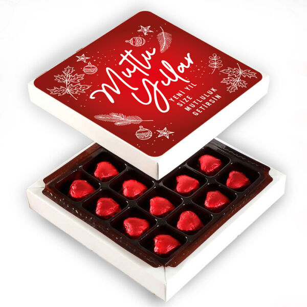 Yılbaşı Hediyesi Yaldızlı Kalp Çikolata Kırmızı - 1