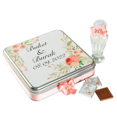 Söz-Nişan 48 Adet Madlen Çikolata Metal Kutu+Kolonya Hediyeli (Somon) - 3