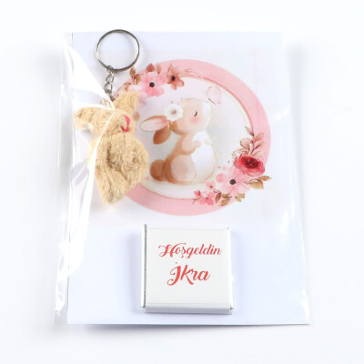 Tavşan Dekorlu Bebek Çikolatası (Adet Madlen Çikolata Kart ve Anahtarlık) - Hacı Şerif