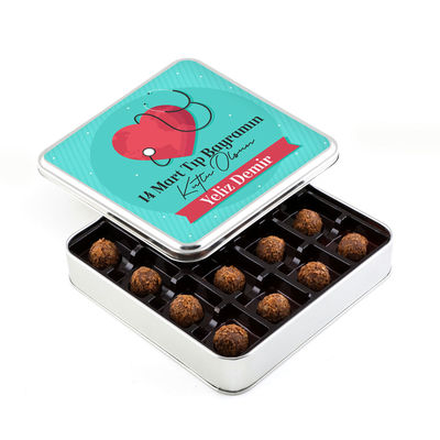 Tıp Bayramı Hediye Tahinli Truffle Çikolata (Metal Kutu) - 1