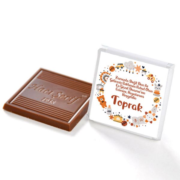 Yazılı Etiket Baskılı Bebek Çikolatası 32 Adet Madlen Çikolata Metal Kutu - 1