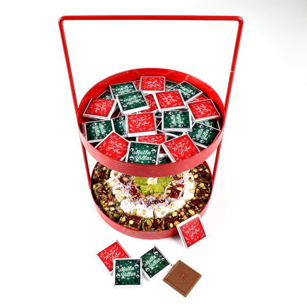 Yılbaşı Hediye Seti - Model 1 - Çift Katlı Kırmızı Tepside Lezzet Şöleni - 2
