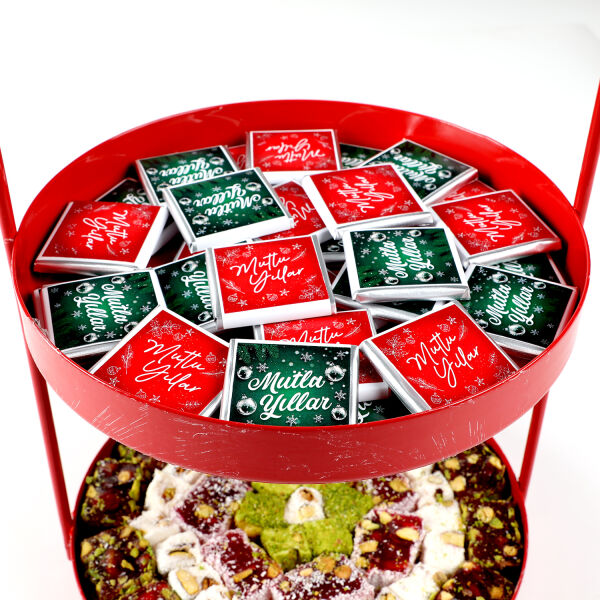 Yılbaşı Hediye Seti - Model 1 - Çift Katlı Kırmızı Tepside Lezzet Şöleni - 5