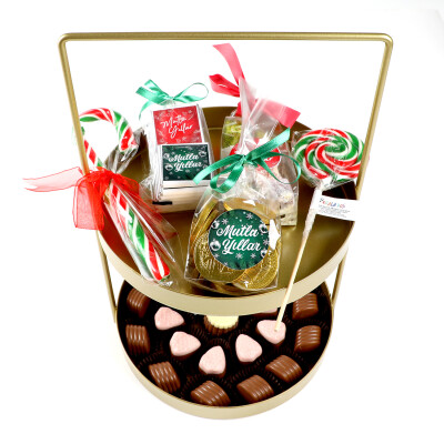 Yılbaşı Hediye Seti - Model 3 - Çift Katlı Gold Tepside Lezzet Şöleni - 2