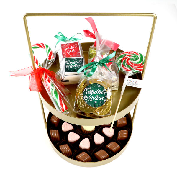 Yılbaşı Hediye Seti - Model 3 - Çift Katlı Gold Tepside Lezzet Şöleni - 2