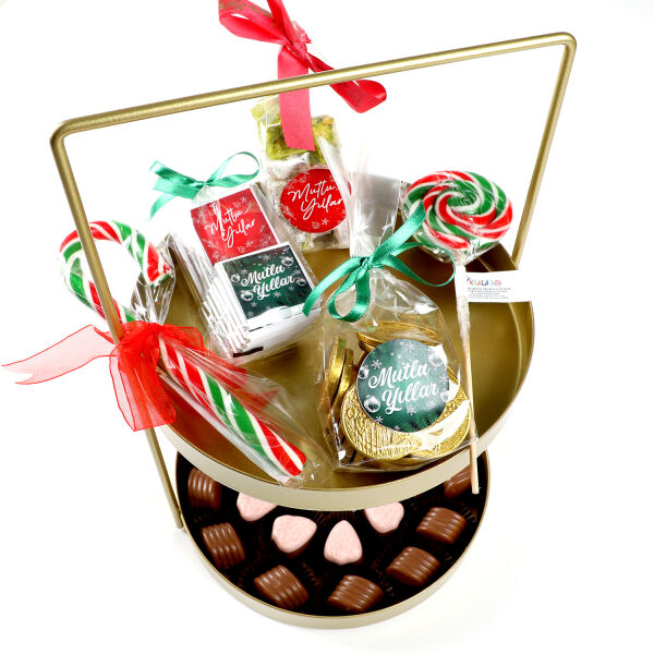 Yılbaşı Hediye Seti - Model 3 - Çift Katlı Gold Tepside Lezzet Şöleni - 4