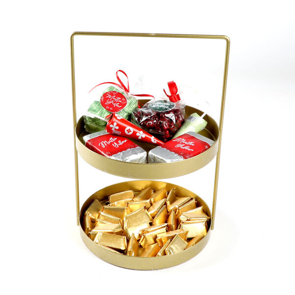 Yılbaşı Hediye Seti - Model 4 - Çift Katlı Gold Tepside Lezzet Şöleni - 1