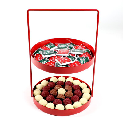Yılbaşı Hediye Seti - Model 5 - Çift Katlı Kırmızı Tepside Lezzet Şöleni - 1