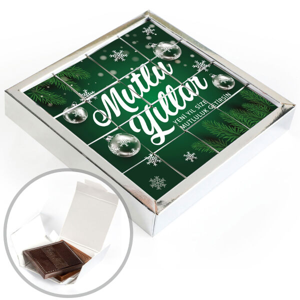 Yılbaşı Hediyesi 16′lı Puzzle Madlen Çikolata (Gümüş Kutu) Yeşil - 1