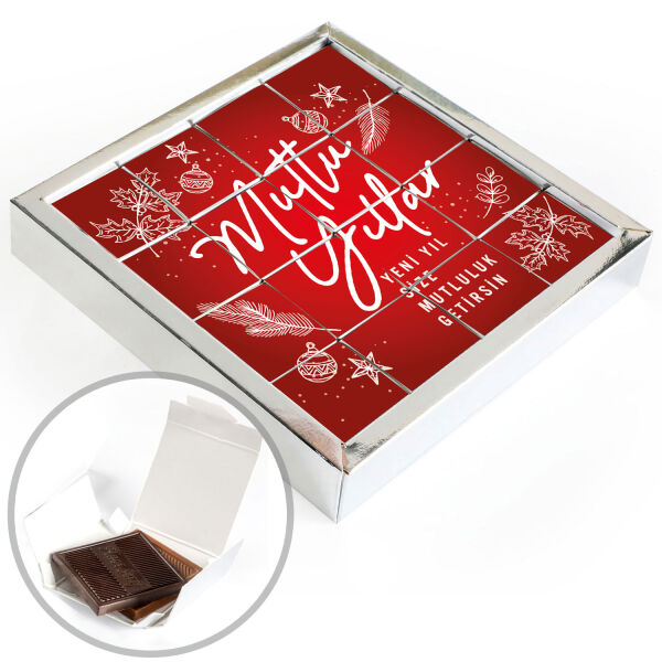 Yılbaşı Hediyesi 16&prime;lı Puzzle Madlen Çikolata (Gümüş Kutu) Kırmızı - 1