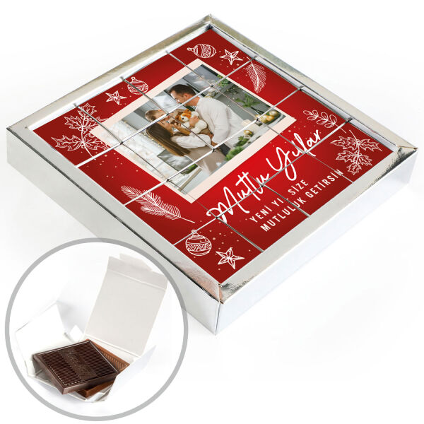 Fotoğraflı Yılbaşı Hediyesi 16&prime;lı Puzzle Madlen Çikolata (Gümüş Kutu) - 1