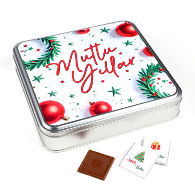 Yılbaşı Hediyesi 32 Adet Madlen Çikolata Metal Kutu Beyaz - 3