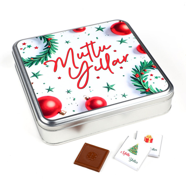 Yılbaşı Hediyesi 32 Adet Madlen Çikolata Metal Kutu Beyaz - 3