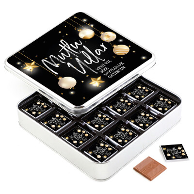 Yılbaşı Hediyesi 32 Adet Madlen Çikolata Metal Kutu Siyah - Hacı Şerif