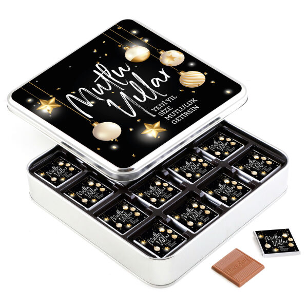 Yılbaşı Hediyesi 32 Adet Madlen Çikolata Metal Kutu Siyah - 1