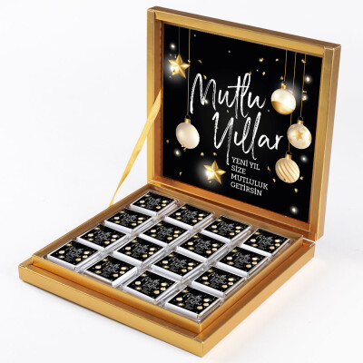 Yılbaşı Hediyesi 32 Adet Madlen Çikolata Gold Kutu Siyah - 1
