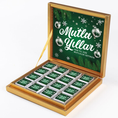 Yılbaşı Hediyesi 32 Adet Madlen Çikolata Gold Kutu Yeşil - 1
