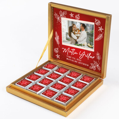 Fotoğraflı Yılbaşı Hediyesi 32 Adet Madlen Çikolata Gold Kutu - 1