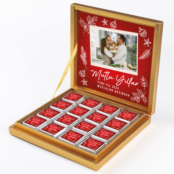 Fotoğraflı Yılbaşı Hediyesi 32 Adet Madlen Çikolata Gold Kutu - 1