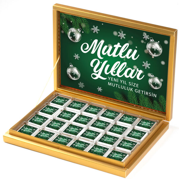Yılbaşı Hediyesi 48 Adet Madlen Çikolata Gold Kutu Yeşil - 1