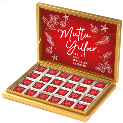 Yılbaşı Hediyesi 48 Adet Madlen Çikolata Gold Kutu Kırmızı - 1