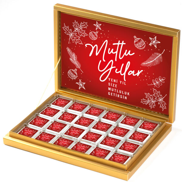 Yılbaşı Hediyesi 48 Adet Madlen Çikolata Gold Kutu Kırmızı - 1