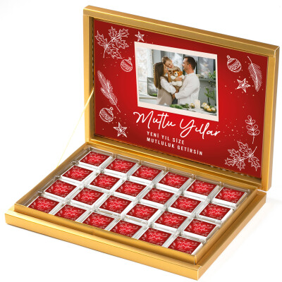 Fotoğraflı Yılbaşı Hediyesi 48 Adet Madlen Çikolata Gold Kutu - 1