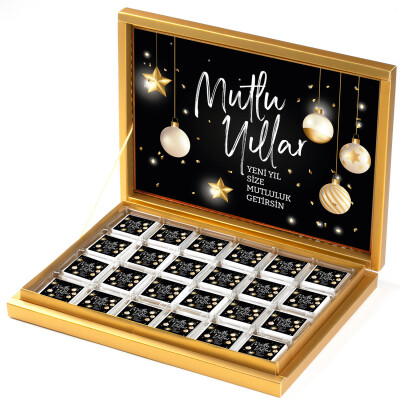 Yılbaşı Hediyesi 48 Adet Madlen Çikolata Gold Kutu Siyah - Hacı Şerif