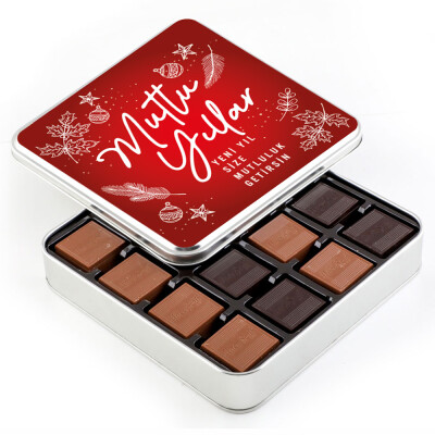 Yılbaşı Hediyesi 64 Adet Madlen Çikolata (Metal Kutu) Kırmızı - 1