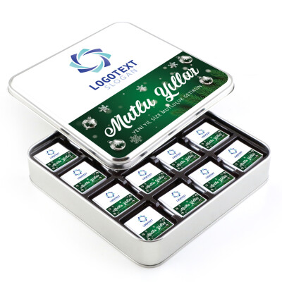 Yılbaşı Hediyesi Firmalara Özel Kurumsal Promosyon Logolu 32 Adet Madlen Çikolata Metal Kutu - Hacı Şerif