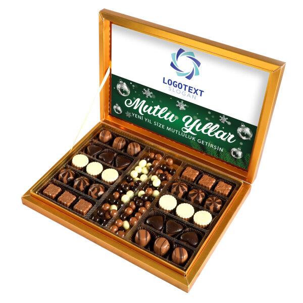 Yılbaşı Hediyesi Firmalara Özel Kurumsal Promosyon Logolu Kahve Drajeli Special Çikolata 490g (Gold Kutu) - 1