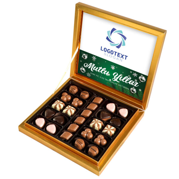 Yılbaşı Hediyesi Firmalara Özel Kurumsal Promosyon Logolu Special Çikolata 285g (Gold Kutu) - 1