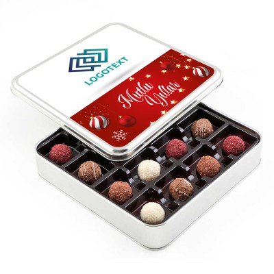 Yılbaşı Hediyesi Firmalara Özel Promosyon Kurumsal Logolu Karışık Special Truffle Çikolata (Metal Kutu) - 1