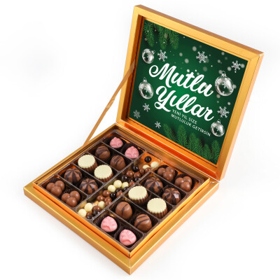 Yılbaşı Hediyesi Kahve Drajeli Special Çikolata 290g (Gold Kutu) Yeşil - 1